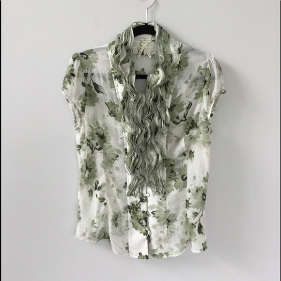 Lapis Sheer Floral Layered Ruffles Blouse - Picture 1 of 5